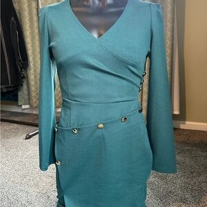 Teal Long Sleeve Wrap Dress